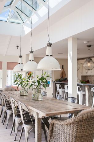 Cottage Dining Room with Hardwood floors, Skylight, Exposed beam 