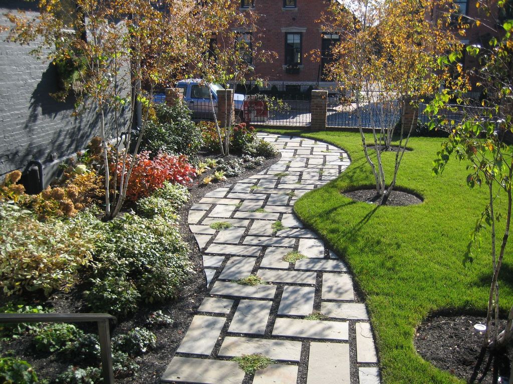 Contemporary Landscape/Yard with Pathway, double-hung window, exterior stone floors, Fence