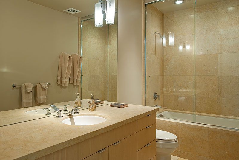 Modern Full Bathroom with Bathtub, drop in bathtub, European Cabinets, wall-mounted above mirror bathroom light, can lights