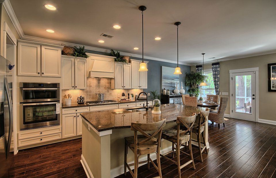Traditional Kitchen with double wall oven, Pendant light, Breakfast nook, Freestanding Full Size Top Freezer Refrigerator