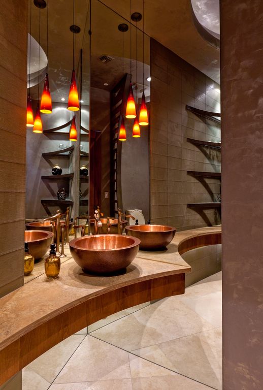 Contemporary Master Bathroom with Lava 1 Light RapidJack Pendant and Canopy in Bronze with Amber Lava Glass