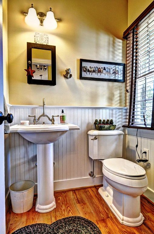 Country Powder Room with Kohler devonshire vitreous china pedestal bathroom sink combo in white, Powder room, Pedestal sink