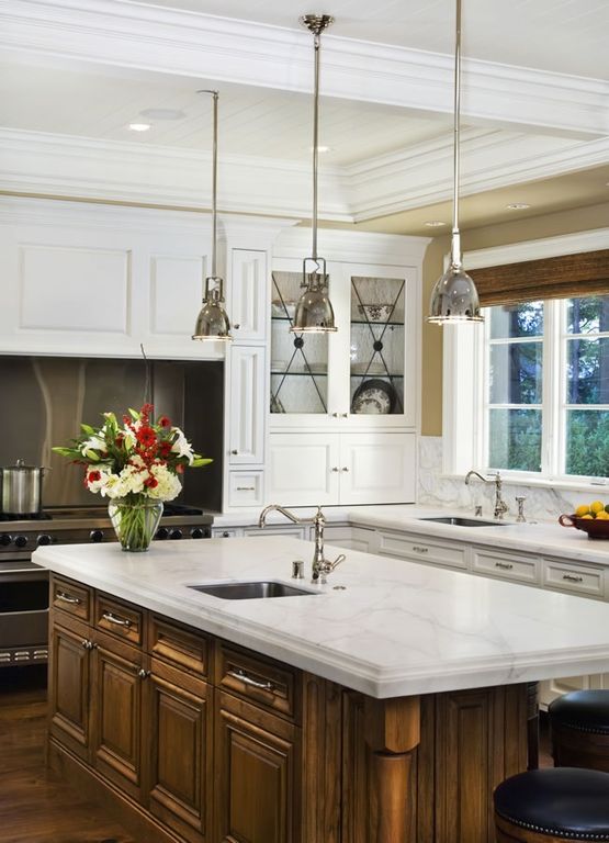 Traditional Kitchen with Glass panel, Bromi Design - Essex 7-3/5" W 1 Light Industrial Pendant in Chrome, Multiple Sinks