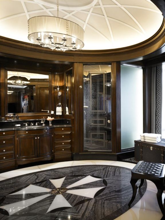 Traditional Master Bathroom with Simple Granite, Standard height, Framed Partial Panel, Chandelier, frameless showerdoor