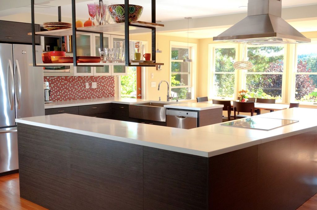 Contemporary Kitchen with Summit SEIH1536CV3 Wide 36" Island Range Hood with Curved Canopy Style, Stainless Steel, dishwasher