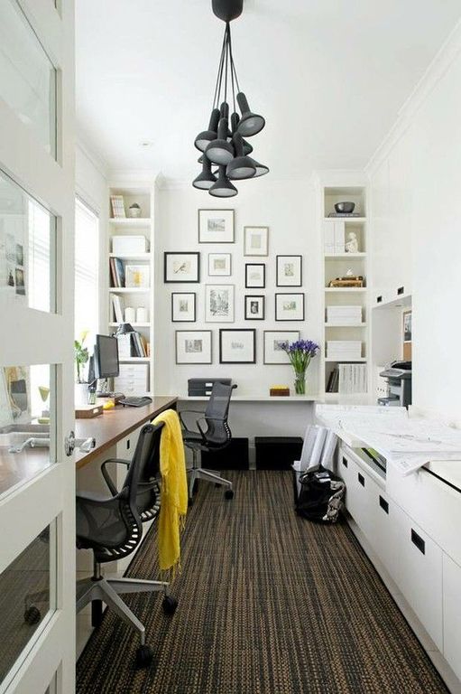 Traditional Home Office with Ikea Galant Storage Combonation, Heirloom Wood Counters Distressed Black Walnut Plank, Area rug