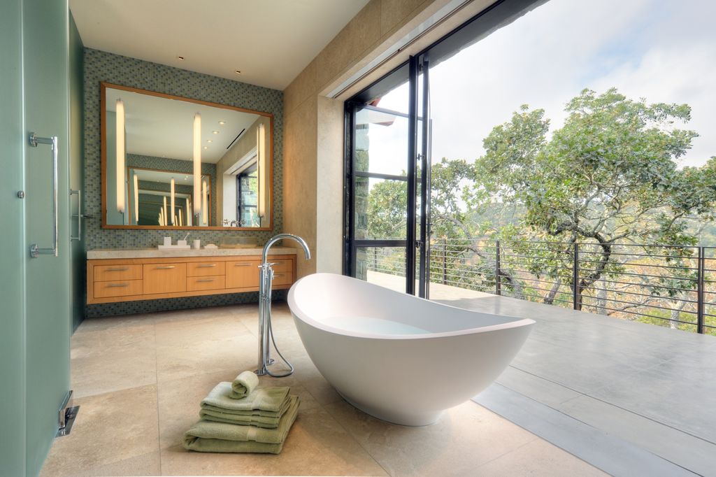 Contemporary Master Bathroom with Inset cabinets, Quartz counters, Master bathroom, Standard height, can lights, Bathtub
